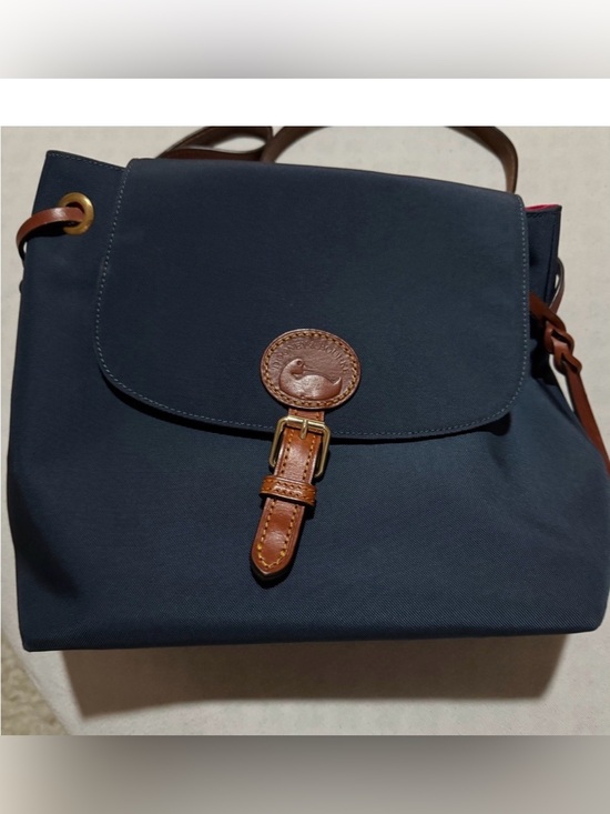Dooney & Bourke Handbags - Dooney & Bourke Navy Canvas Shoulder Bag with Brown Leather Trim